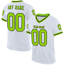 Load image into Gallery viewer, Custom White Neon Green-Black Mesh Authentic Throwback Football Jersey
