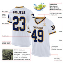 Load image into Gallery viewer, Custom White Navy-Old Gold Mesh Authentic Throwback Football Jersey
