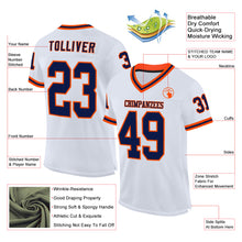Load image into Gallery viewer, Custom White Navy-Orange Mesh Authentic Throwback Football Jersey
