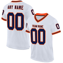 Load image into Gallery viewer, Custom White Navy-Orange Mesh Authentic Throwback Football Jersey
