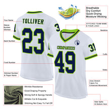Load image into Gallery viewer, Custom White Navy-Neon Green Mesh Authentic Throwback Football Jersey
