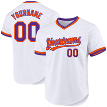 Load image into Gallery viewer, Custom White Purple-Orange Authentic Throwback Baseball Jersey
