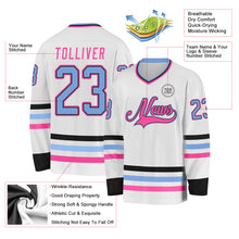 Load image into Gallery viewer, Custom White Light Blue Black-Pink Hockey Jersey
