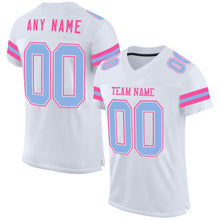 Load image into Gallery viewer, Custom White Light Blue-Pink Mesh Authentic Football Jersey
