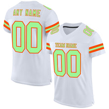 Load image into Gallery viewer, Custom White Pea Green-Orange Mesh Authentic Football Jersey
