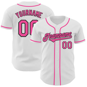 Custom White Pink-Black Authentic Baseball Jersey