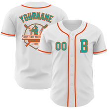 Load image into Gallery viewer, Custom White Aqua-Orange Authentic Baseball Jersey
