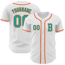Load image into Gallery viewer, Custom White Aqua-Orange Authentic Baseball Jersey
