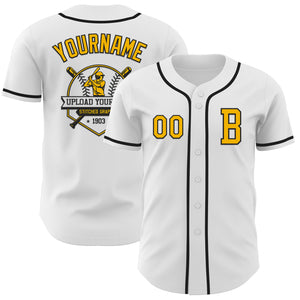 Custom White Gold-Black Authentic Baseball Jersey