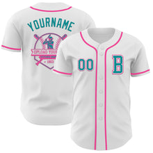 Load image into Gallery viewer, Custom White Teal-Pink Authentic Baseball Jersey

