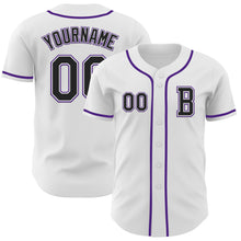Load image into Gallery viewer, Custom White Black-Purple Authentic Baseball Jersey
