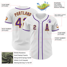 Load image into Gallery viewer, Custom White Purple-Gold Authentic Baseball Jersey
