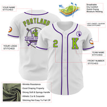 Load image into Gallery viewer, Custom White Neon Green-Purple Authentic Baseball Jersey
