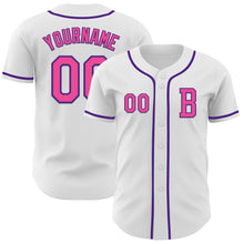 Load image into Gallery viewer, Custom White Pink-Purple Authentic Baseball Jersey
