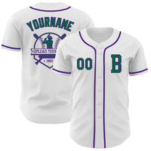 Load image into Gallery viewer, Custom White Kelly Green-Purple Authentic Baseball Jersey
