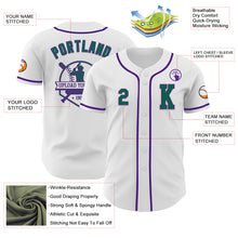 Load image into Gallery viewer, Custom White Kelly Green-Purple Authentic Baseball Jersey
