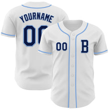Load image into Gallery viewer, Custom White Navy-Light Blue Authentic Baseball Jersey
