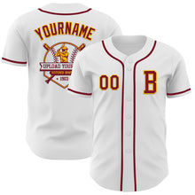Load image into Gallery viewer, Custom White Crimson-Gold Authentic Baseball Jersey
