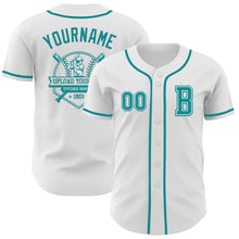 Load image into Gallery viewer, Custom White Teal Authentic Baseball Jersey
