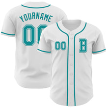 Load image into Gallery viewer, Custom White Teal Authentic Baseball Jersey
