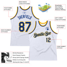 Load image into Gallery viewer, Custom White Royal-Gold Authentic Throwback Basketball Jersey
