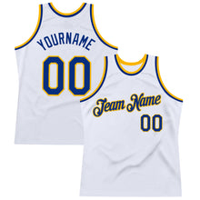 Load image into Gallery viewer, Custom White Royal-Gold Authentic Throwback Basketball Jersey
