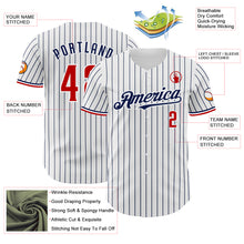 Load image into Gallery viewer, Custom White Navy Pinstripe Red Authentic Baseball Jersey
