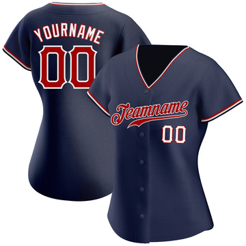 Custom Navy Red-White Authentic Baseball Jersey