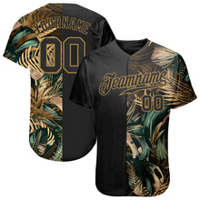 Load image into Gallery viewer, Custom 3D Pattern Design Golden And Green Tropical Leaves In The Style Of Jungalow And Hawaii Authentic Baseball Jersey
