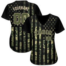 Load image into Gallery viewer, Custom Camo Olive-Cream 3D American Flag Authentic Salute To Service Baseball Jersey
