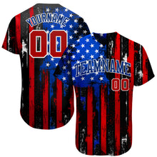 Load image into Gallery viewer, Custom Black Red Royal-White 3D Distressed American Flag Authentic Baseball Jersey
