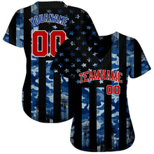 Load image into Gallery viewer, Custom Camo Royal Red-White 3D Salute To Service American Flag Authentic Baseball Jersey
