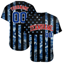 Load image into Gallery viewer, Custom Camo Royal Red-White 3D Salute To Service American Flag Authentic Baseball Jersey
