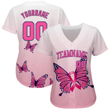 Load image into Gallery viewer, Custom 3D Pink Ribbon Breast Cancer Awareness Month With Butterflies Women Health Care Support Authentic Baseball Jersey
