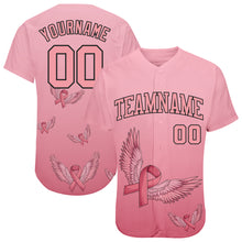 Load image into Gallery viewer, Custom 3D Pink Ribbon With Angel Wings Breast Cancer Awareness Month Women Health Care Support Authentic Baseball Jersey
