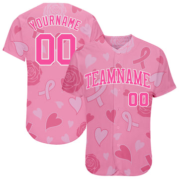 Custom 3D Pink Ribbon Breast Cancer Awareness Month Women Health Care Support Authentic Baseball Jersey
