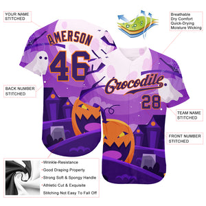 Custom 3D Pattern Halloween Pumpkins Horror Night Authentic Baseball Jersey