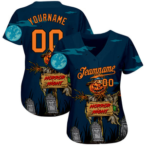 Custom 3D Pattern Halloween Pumpkins Horror Night Authentic Baseball Jersey