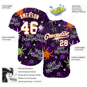 Custom 3D Pattern Happy Halloween Spiders Authentic Baseball Jersey