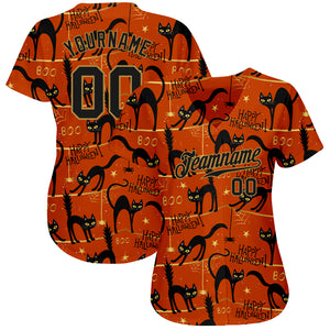 Custom 3D Pattern Happy Halloween Black Cats Spiders Authentic Baseball Jersey