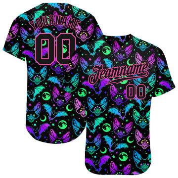 Custom 3D Pattern Bright Multicolored Halloween Bats Authentic Baseball Jersey