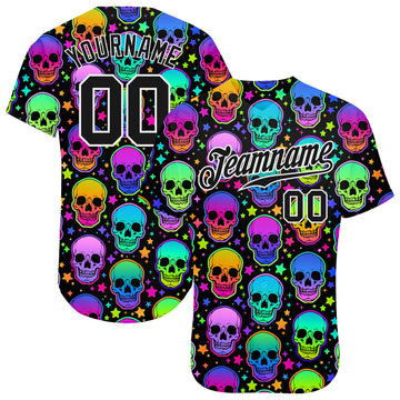 Custom 3D Pattern Bright Multicolored Halloween Skulls Authentic Baseball Jersey