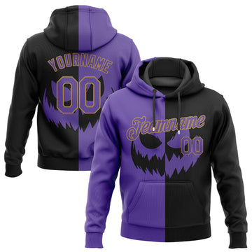 Custom Stitched Black Purple-Old Gold 3D Pattern Scary Faces Of Halloween Pumpkin Sports Pullover Sweatshirt Salute To Service Hoodie