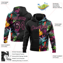 Load image into Gallery viewer, Custom Stitched Black Black-Pink 3D Pattern Design Tropical Palm Leaves Sports Pullover Sweatshirt Hoodie
