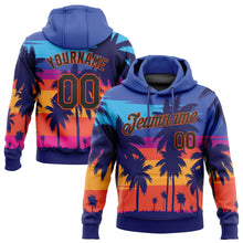 Load image into Gallery viewer, Custom Stitched Royal Black-Orange 3D Pattern Design Palm Trees Sports Pullover Sweatshirt Hoodie
