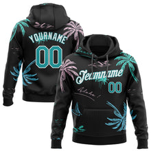 Load image into Gallery viewer, Custom Stitched Black Aqua-White 3D Pattern Design Hawaii Palm Trees Sports Pullover Sweatshirt Hoodie
