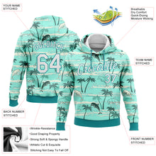 Load image into Gallery viewer, Custom Stitched Aqua White 3D Pattern Design Hawaii Palm Trees Sports Pullover Sweatshirt Hoodie
