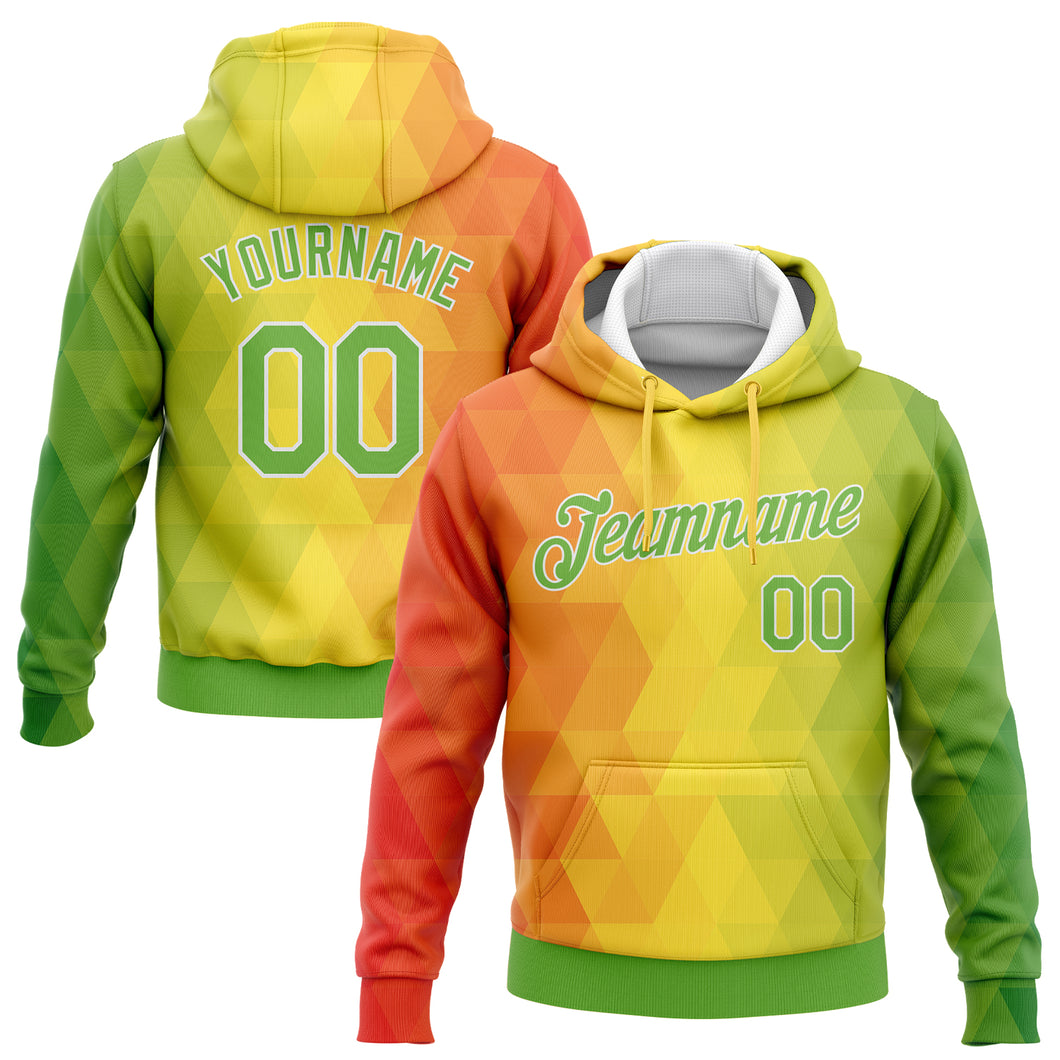 Custom Stitched Gold Neon Green Orange-White 3D Pattern Design Abstract Reggae Geometric Sports Pullover Sweatshirt Hoodie