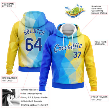 Custom Stitched Gold Royal-White 3D Pattern Design Ukrainian Flag Sports Pullover Sweatshirt Hoodie