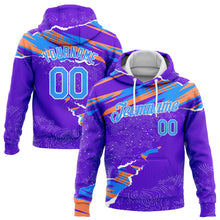 Load image into Gallery viewer, Custom Stitched Purple Light Blue Orange-White 3D Pattern Design Sports Pullover Sweatshirt Hoodie
